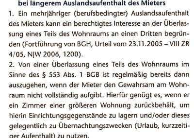 Berechtigtes Interesse an Untervermietung bei längerem Auslandsaufenthalt des Mieters